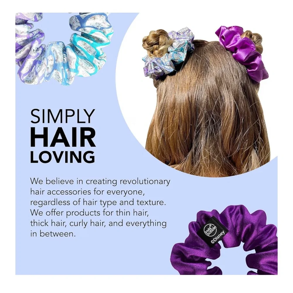 BNIB DISNEY INVISIBOBBLE STYLE ICON ARIEL PRINCESS 2 SCRUNCHIES PURPLE & SPARKLE